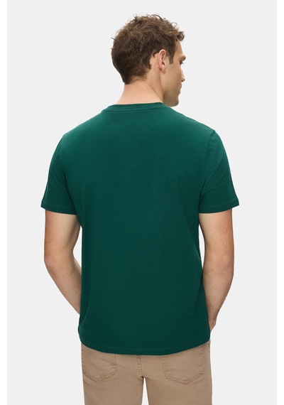 Ucla Dıego Koyu Yeşil Bisiklet Yaka Baskılı %100 Pamuk Standard Fit Erkek Tshirt