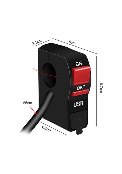 Motosiklet Sis Farı Aç Kapa Düğmesi Kırmızı Butonu - Gidona Takılabilir Usb Şarj Destekli-girişli