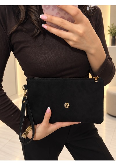 D&s Accessories Kadın Suet Clutch Şık El Çantası Siyah