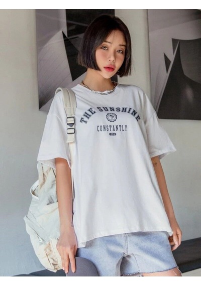 Flood Of Style Kadın Beyaz The Sunshine Baskılı Bisiklet Yaka Oversize T-shirt