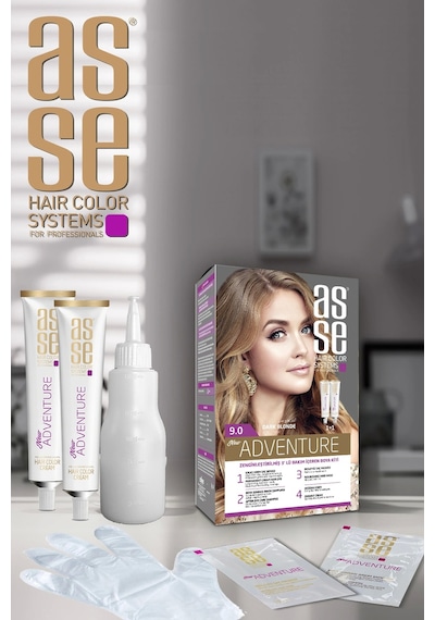 Asse Adventure Set Saç Boyası, Kalıcı Ve Canlı Renkler 1+1 İki Kullanım Seti No:9.0 Koyu Sarı