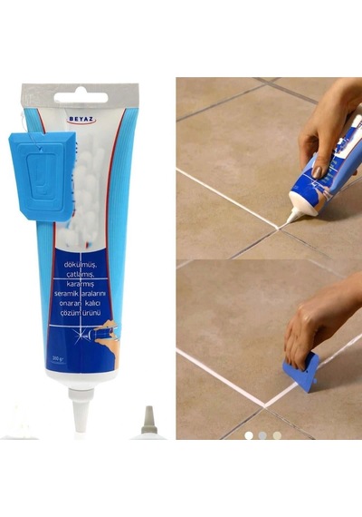Hubrendy Çer Beyaz Derz Dolgusu - Lavabo Küvet Fayans Derzi Kalemi 380gr Spatula Hediyeli