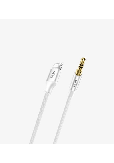 Linktech 100cm Lightning 3.5mm Örgü Metal Jaklı Aux Kablosu -  Apple Uyumlu iPhone  Aux Kablosu