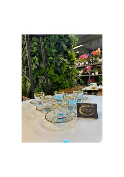 Özel Tasarım Gold Yaldızlı 6 Kişilik 12 Parça Kahve, Çay Fincanı Espresso Takımı, Cam Fincan, Modern