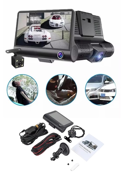 1080p Full Hd Araç Içi Kamera Ön Arka Ve Iç Kayıt 3 Kamera Gece Görüşlü G Sensör Geniş Açı