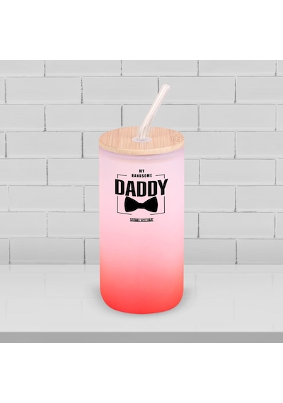 Bk Gift İsimli Dad Tasarımlı Kırmızı Renk Pipetli Buzlu Cam Bardak 600ml - 2, Babaya Hediye, Doğum Günü Hediyesi Kobitmeyen137845 Bk Gift
