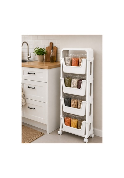 Flexibox 4 Katlı Mutfak Dolabı Organizer Patates Soğan Sepeti Çok Amaçlı Dolap Beyaz
