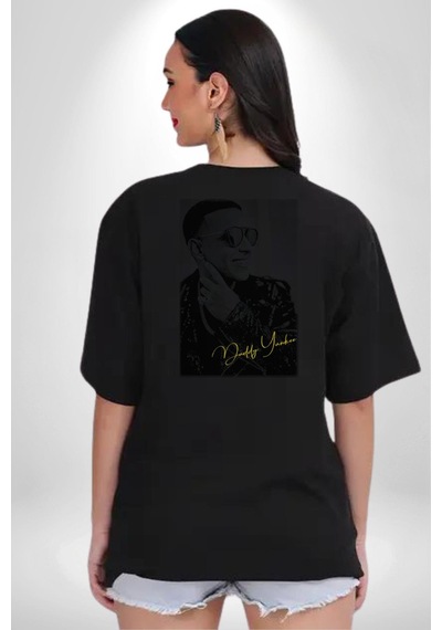 Daddy Yankee Müzik Star Pamuklu Unisex Oversize Sırt Dijital Baskılı Siyah T-shirt Siyah