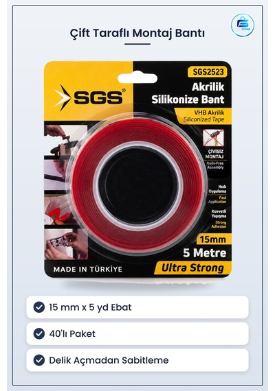 Akrilik Silikonize Çift Taraflı Bant 15 Mm X 5 Yd Yüksek Yapışma Diğer