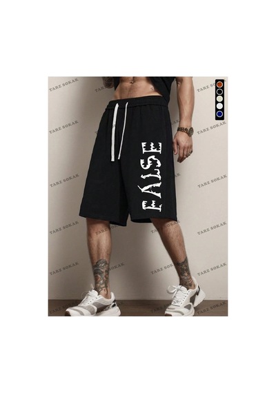 Tarzsokak Y2k Unisex Yaz Şort Bermuda Harajuka Anime Retro Kod-11473 Siyah