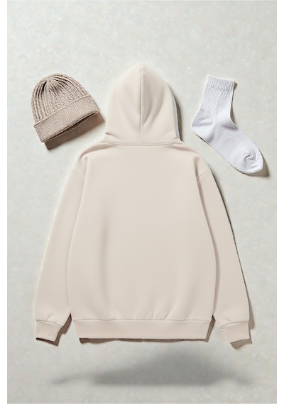 Uyguntarz Unisex Eternal Light Baskılı Oversize Sweatshirt Bej