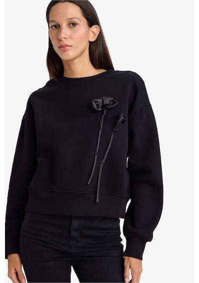 Defacto Boxy Fit Bisiklet Yaka Aplike Kalın Sweatshirt G7007ax25wnbk81 Siyah-bk81