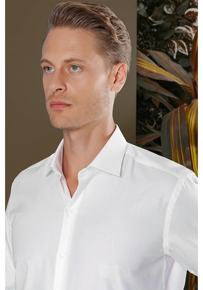 Efor Gk 701 Slim Fit Beyaz Klasik Gömlek Beyaz