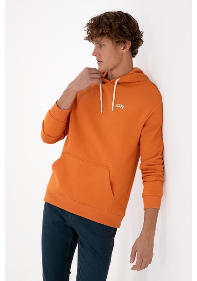 U.S. Polo Assn. Erkek Oversize Fit Kapüşonlu Şardonlu Bakır Basic Sweatshirt 50313782-VR182