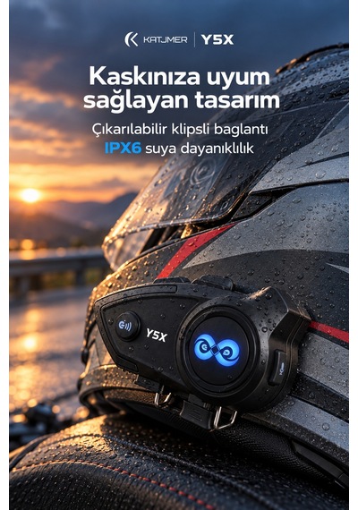 Y5x Bluetooth 5.1 Motosiklet İnterkom Kulaklığı 500 1000 M, Ipx6, 1000 Mah, Cvc, Çift Telefon - Siyah