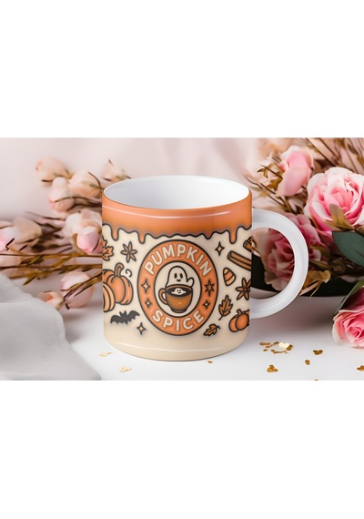 Pumpkin Spice Sonbahar Kupa Balkabağı Baharatı Temalı 3d Görünümlü - Kabartmasız Beyaz