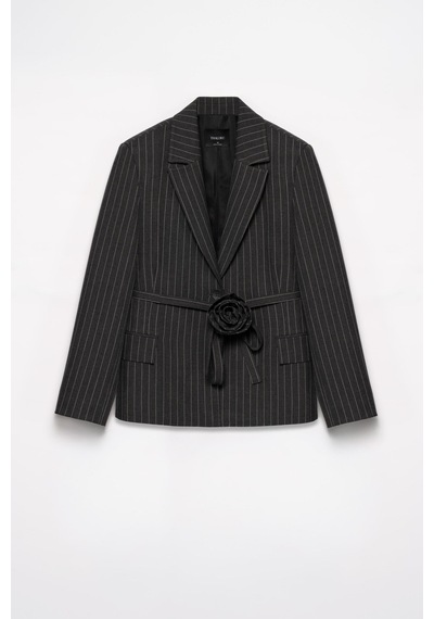 Kadın Antrasit Çizgili Gül Detaylı Blazer Antrasit