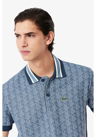 Lacoste Classic Fit Monogram Polo T-shirt Erkek Polo Yaka Tişört Mavi