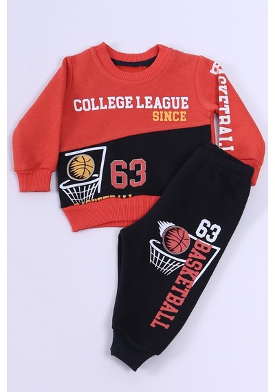 Hçm Erkek Bebek 3 İplik Eşofman Takımı Basketbol Baskılı A45 Kiremit
