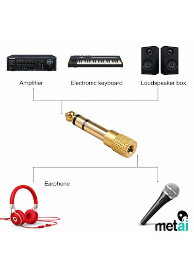 Metai 6.35mm 3.5mm Jack Dönüştürücü Adaptör Altın Kaplama Amfi, Mikrofon, Kulaklık Uyumlu
