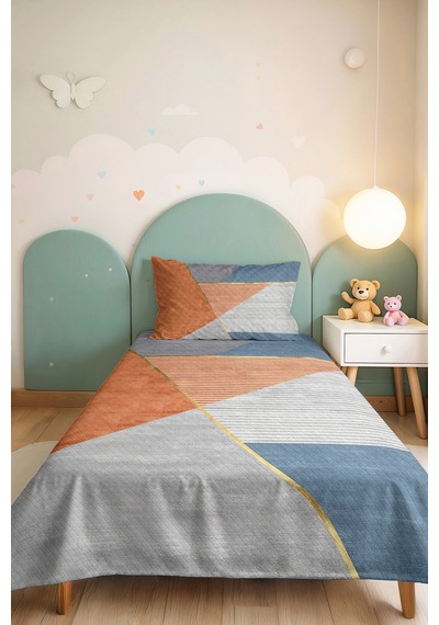 Mavi Geometrik Modern Genç Odası Tek Kişilik Pike Takımı-gri Çizgili Tarçın 160x220 Cm Yatak Örtüsü Kırık Koru Ufku