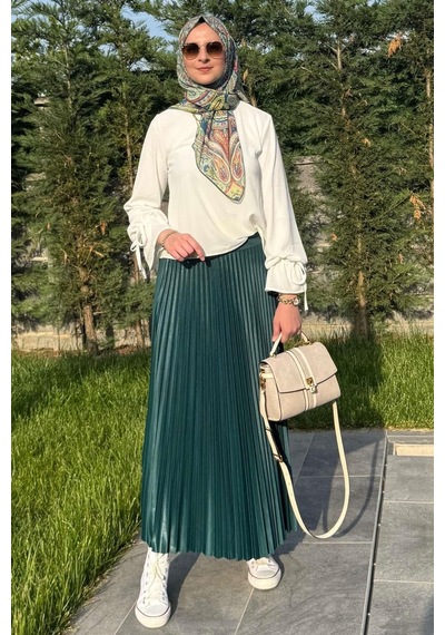 Rabia Şamlı Eliz Zümrüt Plise Etek Normal