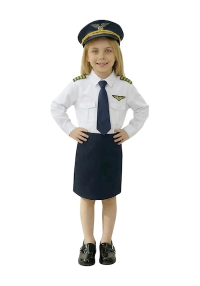 Uzun Kol Gömlekli Apoletli Kız Pilot Kostümü