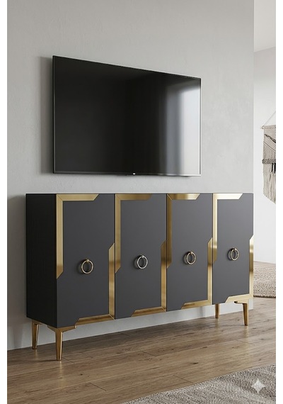 Ka1233ag Seza Konsol Ve Tv Sehpası Antrasit-gold 120cm