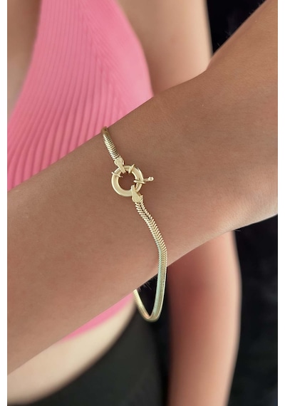 14 Ayar Altın Omega Kilit Detaylı Balıksırtı Bileklik 2,50 Mm Sarı Sarı Altın