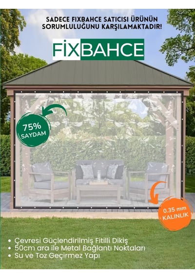 Fixbahçe 5.5mx2.5m Şeffaf Pvc Rüzgar Geçirmez Naylon Branda Beyaz