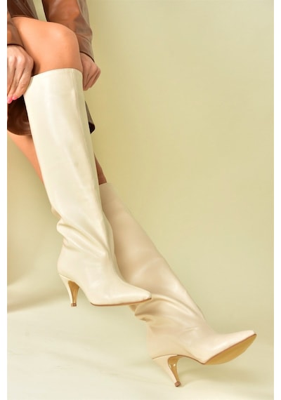 Fox Shoes Bej Alçak Topuklu Kadın Çizme N749204009 Bej