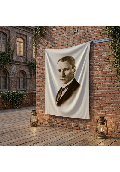 Kravatlı Takım Elbiseli Gazi Mustafa Kemal Atatürk Poster Bayrak Raşel Kumaş 100x150 Cm Ata31 Diğer