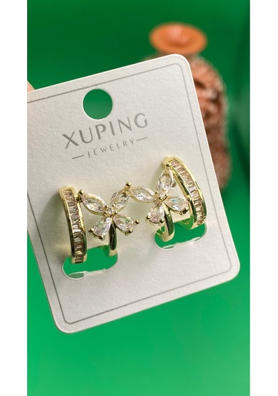 Xuping 14 Ayar Renginde Zirkon Taşlı Vip Tek Delik Çoklu Çelik Kadın Küpe Altın