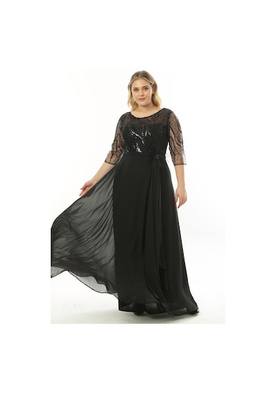 Ladies First Büyük Beden 3855 Siyah Uzun Abiye Elbise 001