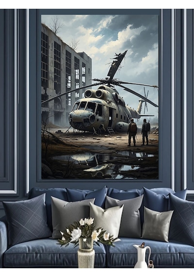 Ahşap Tablo Savaş Helikopteri Askeri Sahne