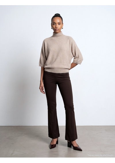 Dilvin 73037 Fermuar Detaylı Flare Pantalon Koyu Kahve