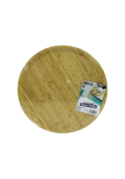 Yuvarlak 38cm Ahşap Bambu Servis Sunum Tepsi - Tahtası Çok Renkli