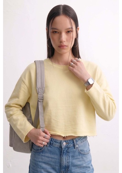 Barrels And Oıl Kadın Bisiklet Yaka Oversize Kısa Swaetshirt - Sarı Sarı