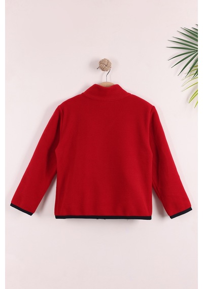 Monox Çocuk Lastik Manşetli Fermuarlı 3 Cepli Unisex Polar Ceket Kırmızı