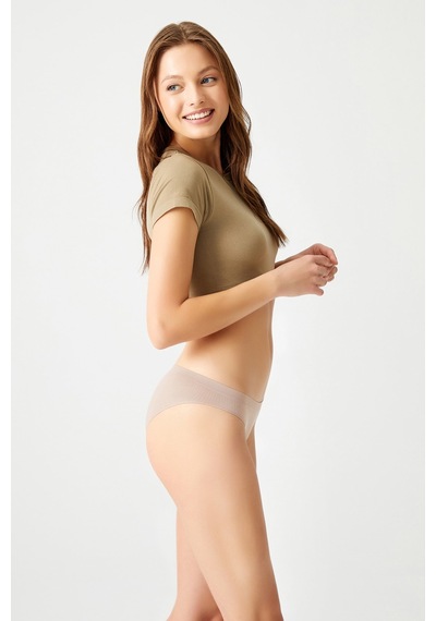 Los Ojos Bej Fitilli Seamless Klasik Külot Ribbed Classic Bej