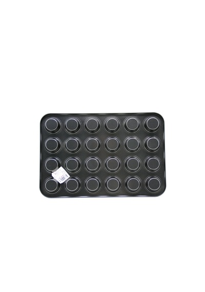 24 Gözlü Metal - Siyah Düz Muffin - Kek Kalıp 4915 12v