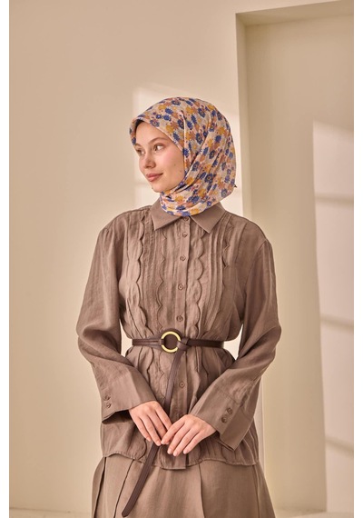 Silk Home Soft Eşarp 73092-26 Taş, Gri, Mavi, Yanık Sarı, Pudra