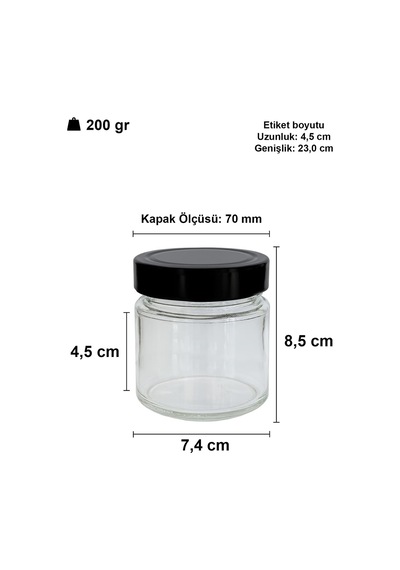 255 Ml Kavanoz Metal Derin Kapaklı 255 Cc Şeffaf Reçel, Marmelat Cam Kavanoz Deep 6 Adet Siyah Kapak Çok Renkli
