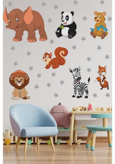 Neşeli Hayvanlar Çocuk Odası Duvar Sticker Seti