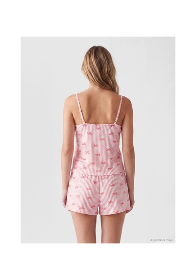Lcw Dream Pembe Fiyonk Desenli İp Askılı Kadın Şortlu Pijama Takımı