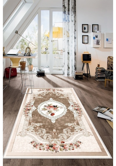 West Home Dijital Baskı Yıkanabilir Kaymaz Taban Salon Halısı Mutfak Halısı Yolluk Ve Banyo Paspası Wh 031 Beige