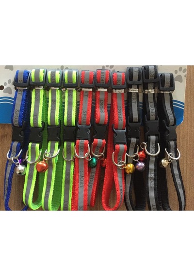 Reflektörlü Kedi Köpek Zilli Boyun Tasması Mavi (1*19-32 cm)