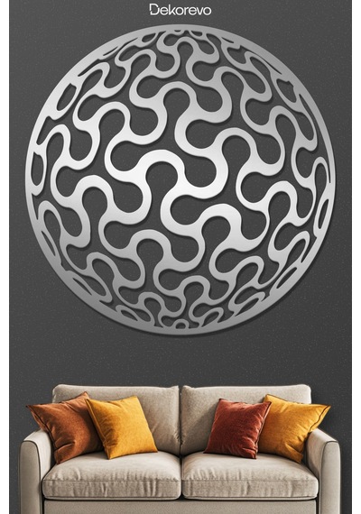 Abstract Daire Metal Duvar Tablosu - Metal Duvar Sanatı - Krom - 75 X 75 Cm