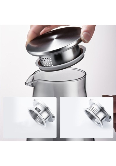 Qerhome Borosilikat Cam Metal Kapaklı Lüks Sürahi 1900 Ml Füme