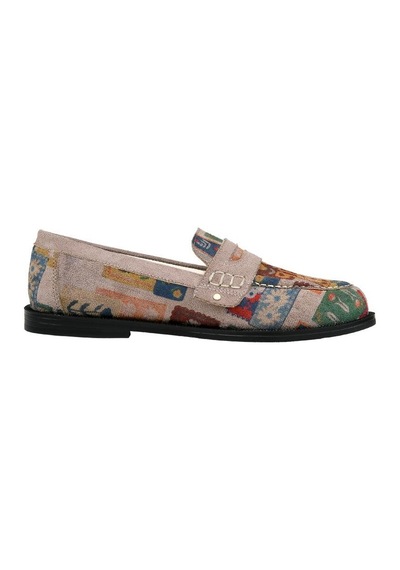 Kadın Vegan Deri Krem Loafer - Anatolian Patterns Tasarım Çok Renkli